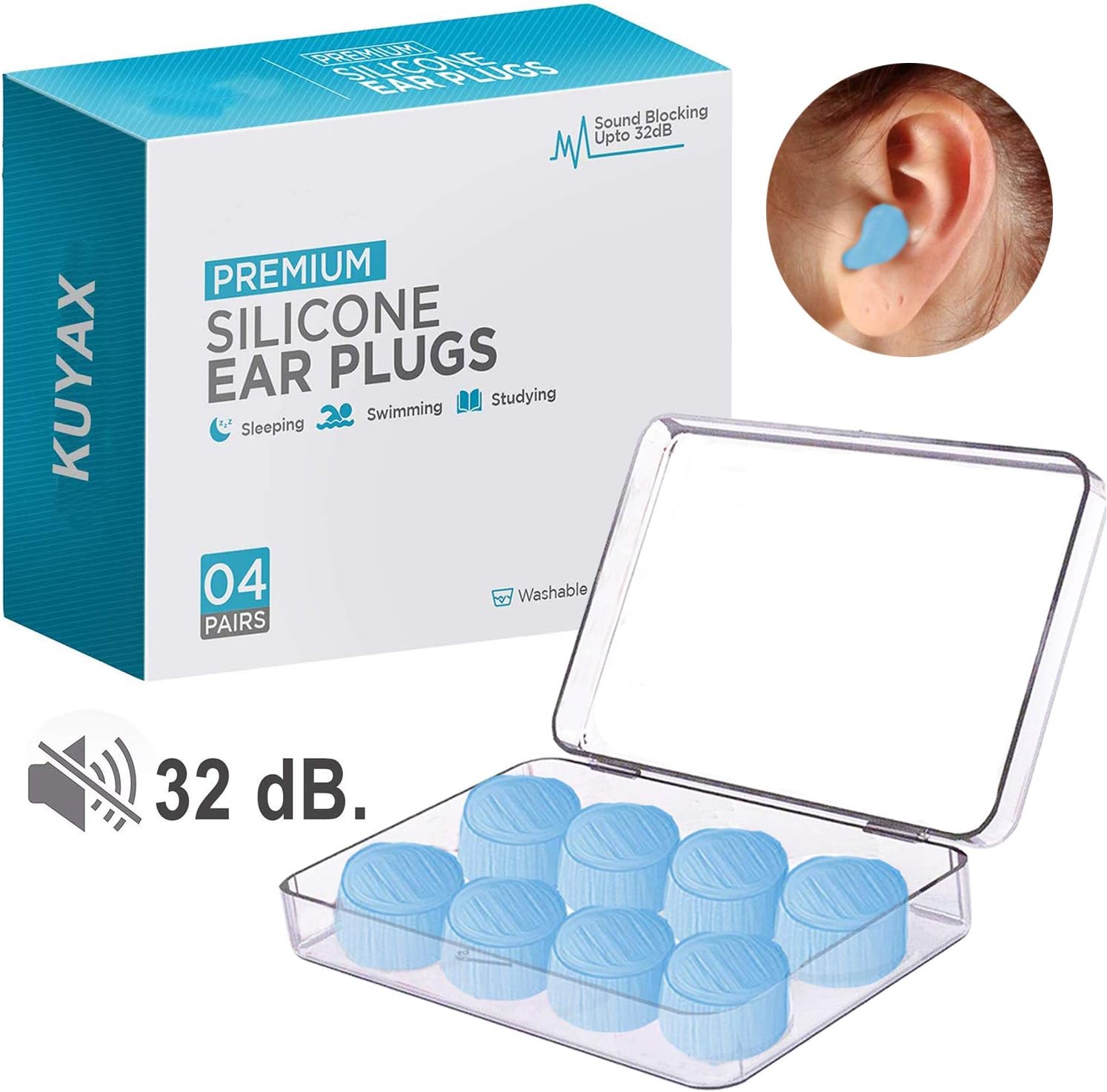 Ear Plugs for Sleeping, Reusable Silicone Moldable Noise Cancelling Sound Blocking Reduction Earplugs for Swimming, Snoring, Concerts, Shooting, Airplanes, Musicians, 32dB Highest NRR: Health & Personal Care
