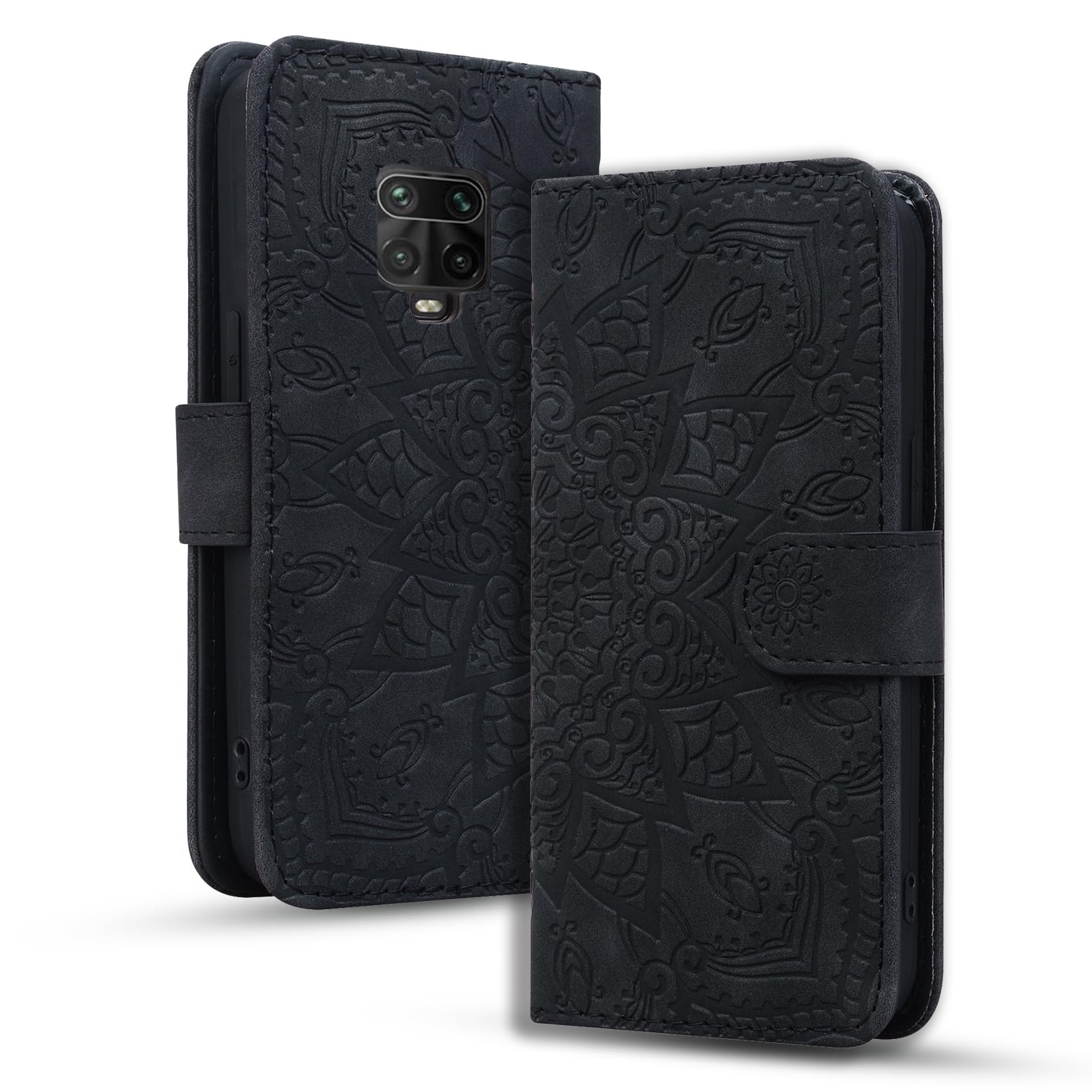 Rosbtib Mobile Case for Xiaomi Redmi Note 9S/ Note 9 Pro Premium PU Leather Case with Magnetic Closure Stand Function Flip Cover Mandala Embossing Xiaomi Redmi Note 9S/ Note 9 Pro - Black