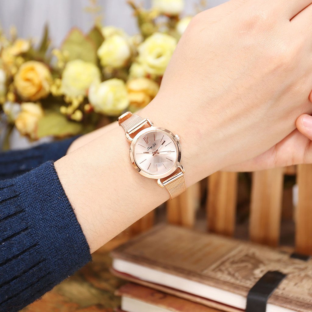 JSDDE Uhren,Einfach Elegante Damen Armbanduhr XS Slim Uhren Mesh Metallarmband Analog Quarz Uhr,Rosegold