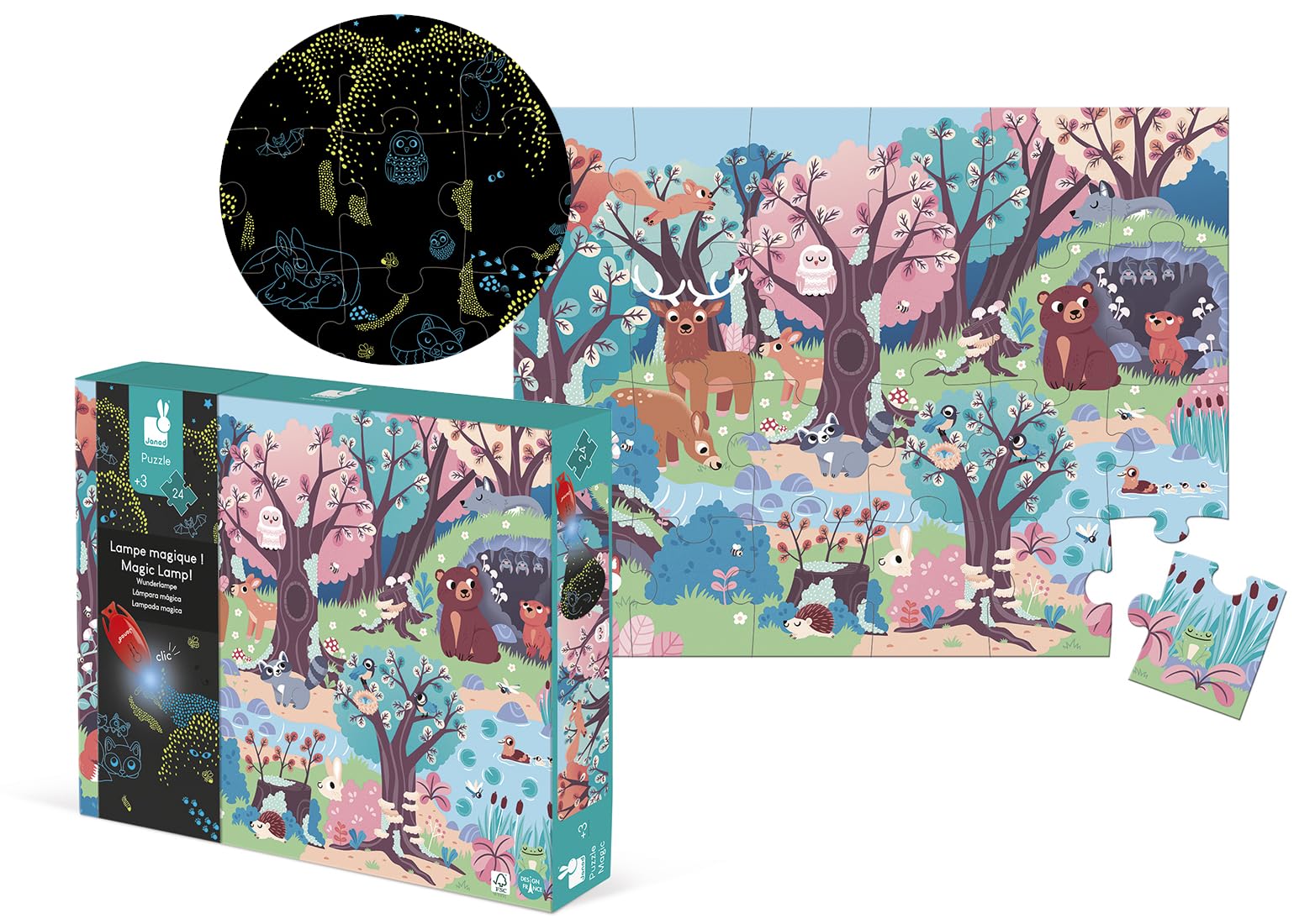 Janod - Magic Puzzle for Children The Forest 24 pieces - Educational Game - Fine Motor Skills Observation and Concentration Training - FSC® Certified - From 3 years old, J02653