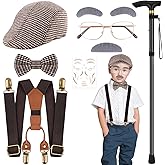 Yanbuny 8 Pcs 100 Days of School Costume for Boys Old Man Costume Set for Kids 100th of School Grandpa Dress Up
