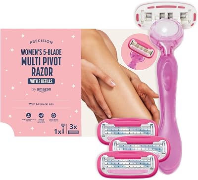 by Amazon Women's 5 Blade Razor with Multi Axis Pivot Handle 3 Refills