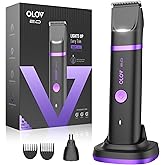 Groin & Body Hair Trimmer for Men - Electric Shaver for Pubic Hair, Chest, Legs - Ball Pubic Groomer, LED Light, Replaceable Ceramic Blade Heads, USB-C Recharge Dock, Waterproof Hygiene Razor, Purple