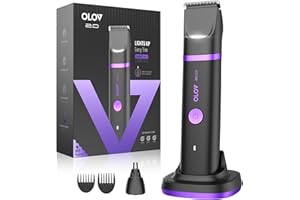 OLOV 2.0 Groin & Body Hair Trimmer for Men - Electric Shaver for Pubic Hair, Chest, Legs - Ball Pubic Groomer, LED Light, Replaceable Ceramic Blade Heads, USB-C Recharge Dock, Waterproof Hygiene Razor, Purple