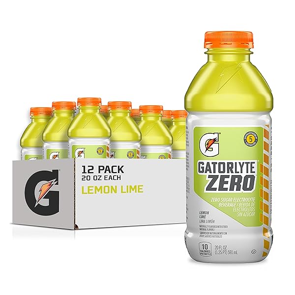 GATORLYTE ZERO ELECTROLYTE BEVERAGE, LEMON LIME, ZERO SUGAR HYDRATION, SPECIALIZED BLEND OF 5 ELECTROLYTES, NO ARTIFICIAL SWEETENERS OR FLAVORS, 20 FL OZ BOTTLES (PACK OF 12)