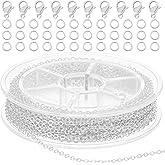 Wanmu 9.8Ft Stainless Steel Chain for Jewelry Making, Silver Necklace Link Cable Chains Roll with 10 Lobster Clasps and 30 Open Jump Rings, Charm Bracelet Supplies for Men Women DIY Craft - 1.5MM