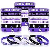 Purple Ribbon Awareness Accessories 30PCS Bulk Rubber Bracelets for Domestic Violence Alzheimers Awareness Lupus Epilepsy Pancreatic Cancer Themed Party Supplies Silicone Wristbands for Charity Events