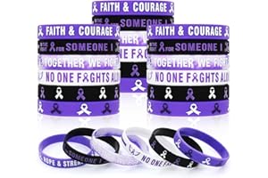 GENUVI Purple Ribbon Awareness Accessories 30PCS Bulk Rubber Bracelets for Domestic Violence Alzheimers Awareness Lupus Epilepsy Pancreatic Cancer Themed Party Supplies Silicone Wristbands for Charity Events