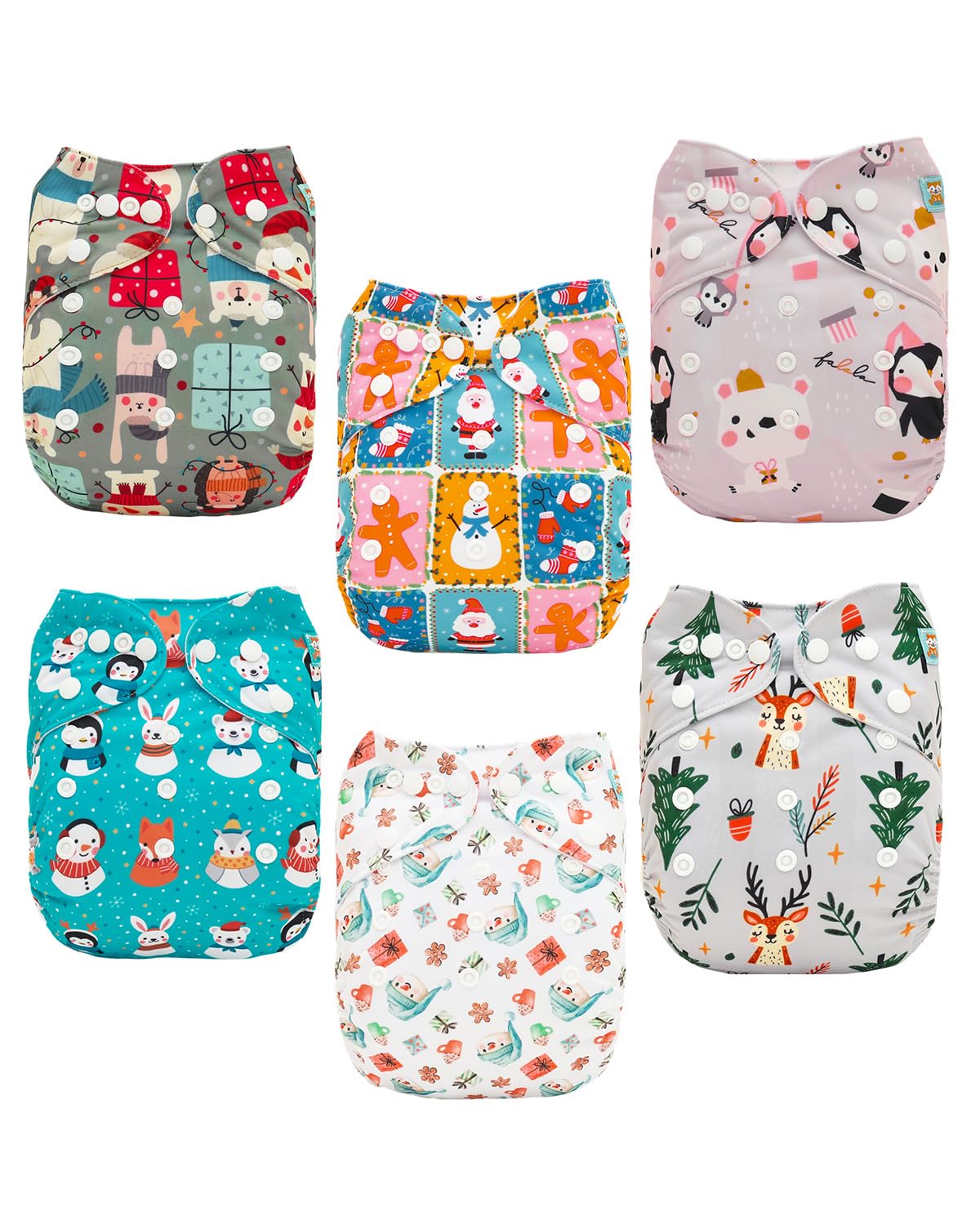 ALVABABY Baby Cloth Diaper 6 Pack with 12 Inserts One Size Cloth Diaper Covers Adjustable Washable Reusable for Baby Girls and Boys 6DM127 Image