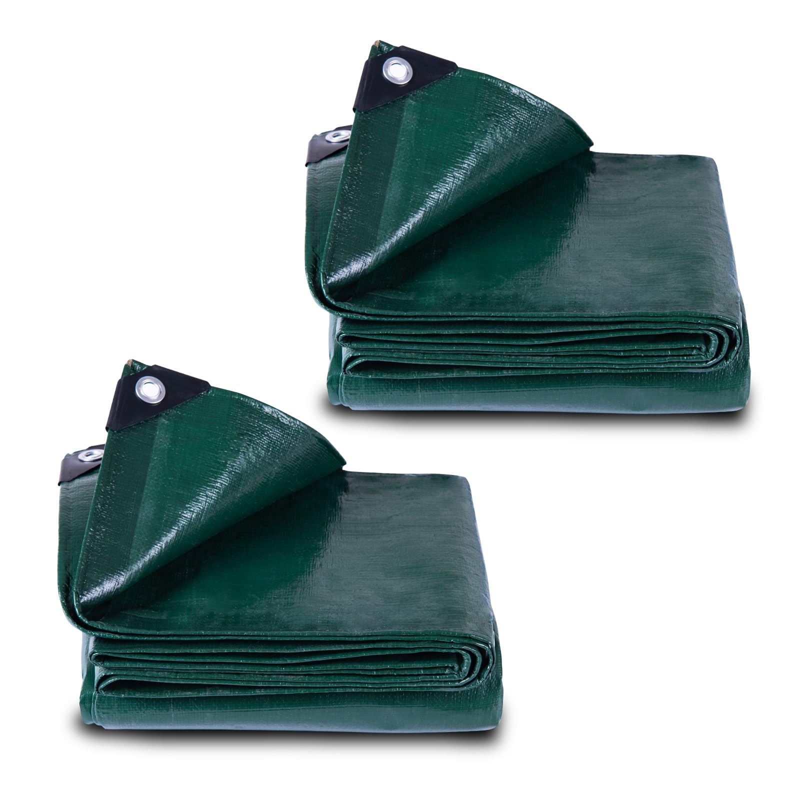 GZBtech Tarpaulin Waterproof Heavy Duty【3x4m 2Pack 150g/m²】,Weatherproof Tarpaulin Sheet with Eyelets,PE Tarpauline for Table and Chairs/Chicken run/Wood Logs/Fish Pond/Pool Cover Green