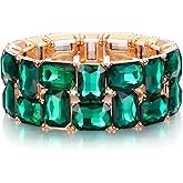 BriLove Women's Gorgeous Sparkling Crystal Emerald Cut Stretch Bangle Bracelet for Wedding Party Prom Jewelry Accessories