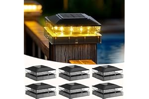 KEILAIMO Solar Post Cap Lights, 6 Pack Upgraded Outdoor Deck Fence Post Solar Lights for 4x4 5x5 Wood/Vinyl Posts, IP65 Waterproof, 10-12 Hours Warm White Glow for Garden/Patio/Porch - Black