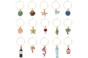 OOTSR 15PCS Sea Wine Glass Charms Beach Drink Markers for Drink Party Glass Bottle Decor Wineglass Markers Tags Identificatio