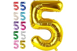 UPGESY Large Gold 40 Inch Birthday Number 5 Balloon, Five 5th 15 25 35 50 55 Birthday Anniversary Celebration Decorations, Foil Mylar Helium Numbers 5 Balloons Girl Boy Party Supplies