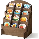 PUERSI Wooden Sticker Display Stand, Sticker Holder Display Organizer | with 12 Pockets for Greeting Card, Postcard, Coaster, Bookmark, Brochure, Vendors, Retail, Brown
