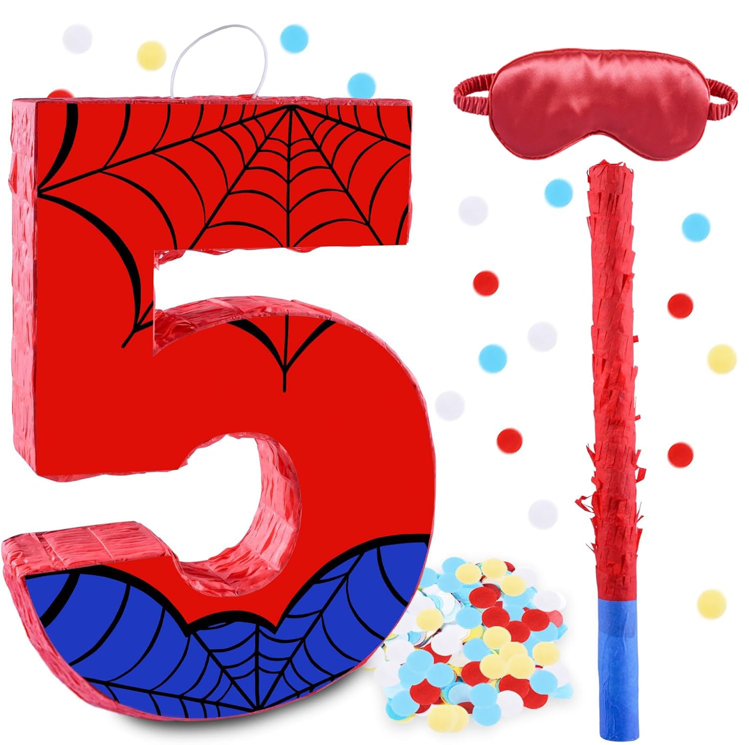 Photo 1 of *** RACE CAR DESIGN ***16 Inch Number 5 Spider Web Pinata with 16 Inch Piñata Stick Blindfold Confetti for Boy Girl Kids 5th Birthday Party Decorations (5th)