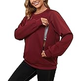 DEBELLY Nursing Friendly Sweatshirt for Breastfeeding Women Dual Zippers Nursing Top Long Sleeve Crew Neck Casual Wear