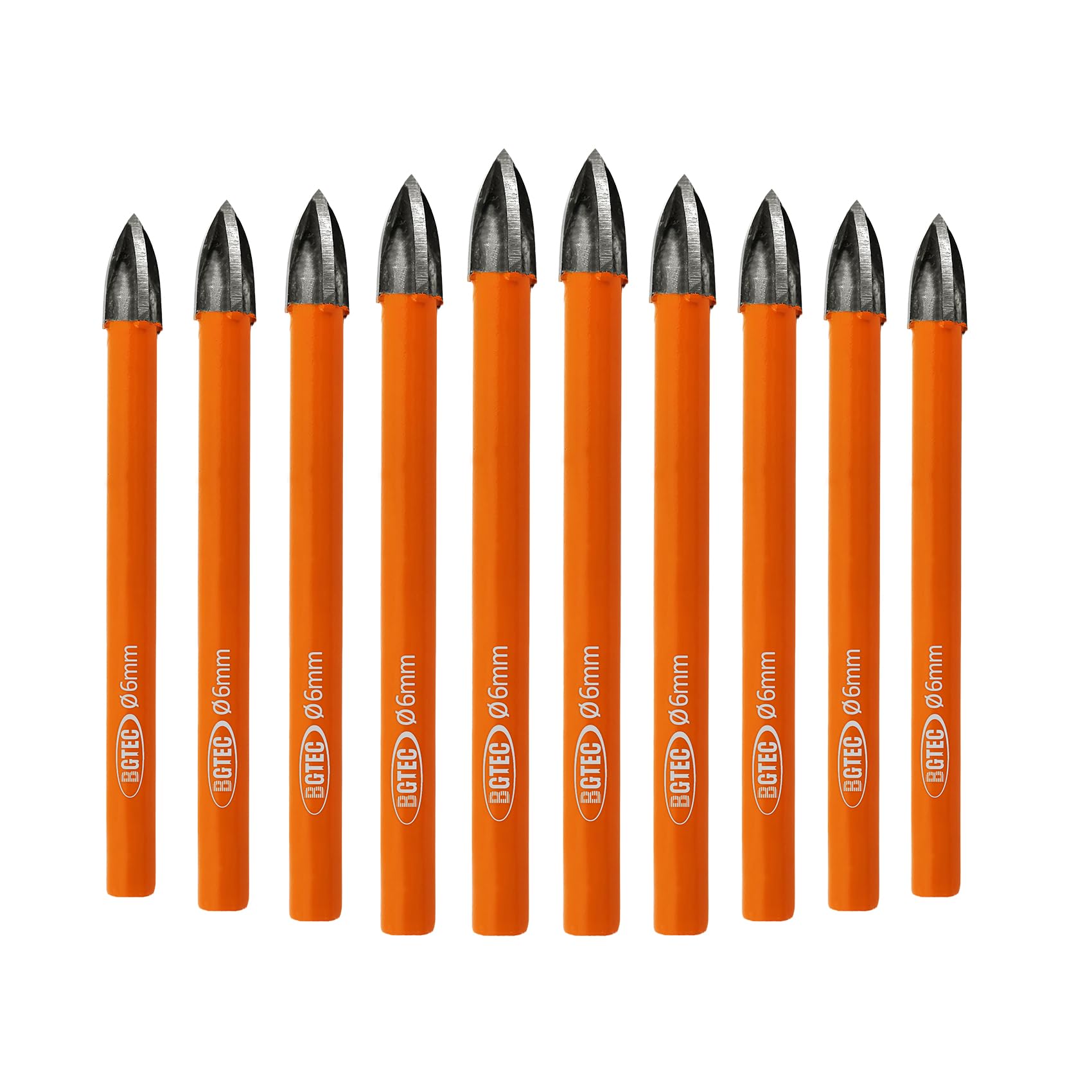 Carbide Tip Drill Bit-BGTEC Wood Drill Bits, 10pcs 6mm Round Shank Carbide Drill Bits for Wood Plastic Masonry Brick Granite