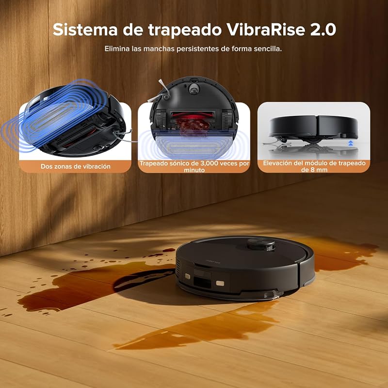 roborock Q10 S5+ set Robot Vacuum e Mop 2 em 1 de 10000 Pa, Sistema Anti-Emaranhado Duplo, Prevenção de Obstáculos, 7 Semanas de Auto-Esvaziamento, Navegação LiDAR PreciSense, App Control, Preto