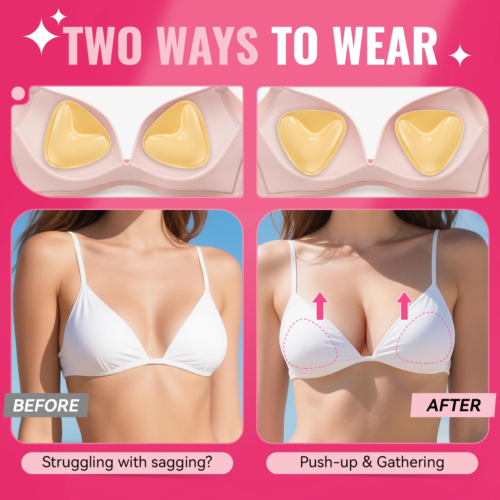 Dandelion Pact Double Sided Sticky Bra Inserts, Invisible Push Up Sticky Bra Pads for Large Breasts, Stick on Bra for Bikini Swimsuits (Medium, Beige)