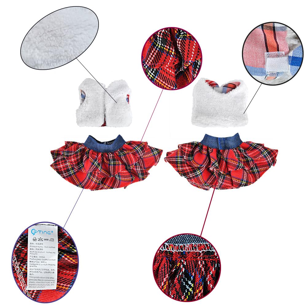 E-TING Santa Clothing Fluffy Vest+ Plaid Skirt Accessories for elf Doll Christmas Decoration