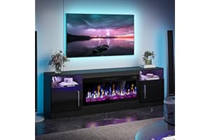 VITESSE Fireplace with TV Stand 36" inch Electric Fireplace Up to 80" TVs, LED Light Entertainment Center, 70" Modern Wood High Gloss with Highlight Storage Cabinet for Living Room (Black)