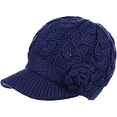 BYOS Womens Winter Chic Cable Warm Fleece Lined Crochet Knit Hat W/Visor Newsboy Cabbie Cap