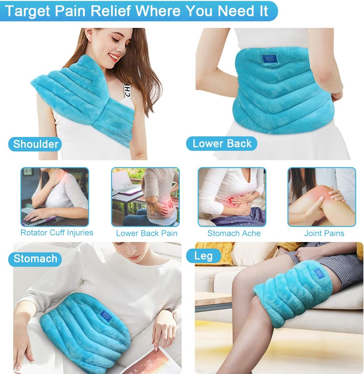 Relief Expert Microwave Heating pad for Lower Back Pain Relief, Extra Large Microwavable Heat Wrap for Lumbar, Waist, Stomach Cramps, Legs, Neck and Shoulders, Natural Hot or Cold Therapy: Health & Personal Care