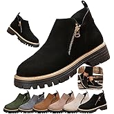 Fall Boots for Women,Womens Ankle Boots Round Toe Chunky Stacked Heel Booties Zip Up Western Shoes Low Heel Pull On Short Booties 2025 with Non Slip Outsole