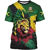 BJU Jamaica Flag T-Shirt Lion Tee Printed Crewneck Short Sleeve Casual Sports Top Unisex