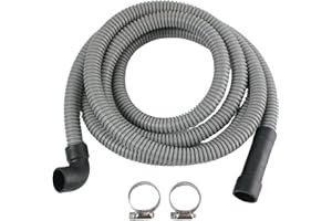 10 FT Dishwasher Drain Hose with 90° Elbow Connector & 2 Stainless Steel Clamps - Universal Replacement Discharge Hose, Fits 