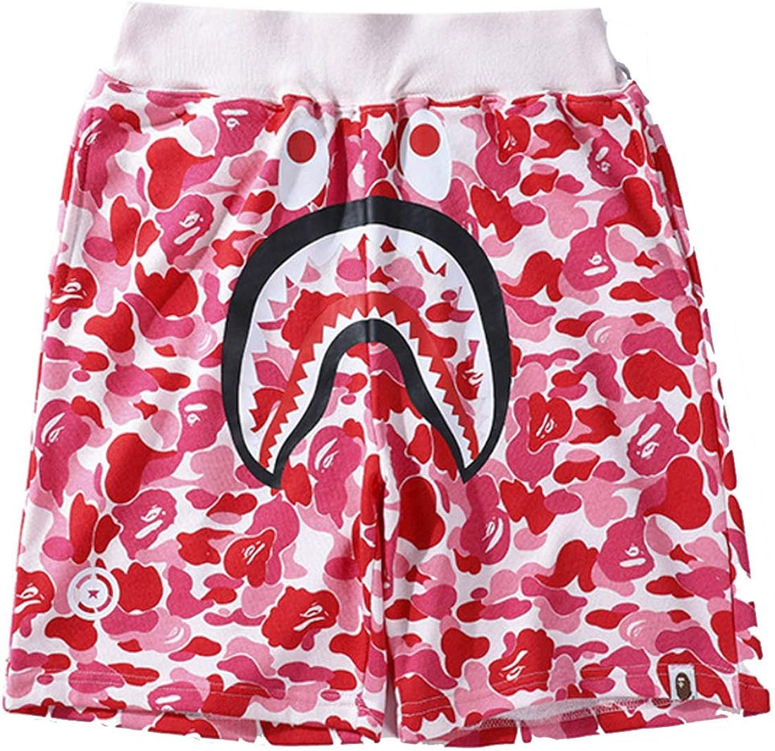 Fashion boy Ape Bape Shark Pattern Shorts Trend Stitching Drawstring younth Shorts