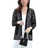 FindThy Women’s 3/4 Sleeve Lace Cardigan Long Sleeve Open Front Floral Crochet Shrug Cover Up