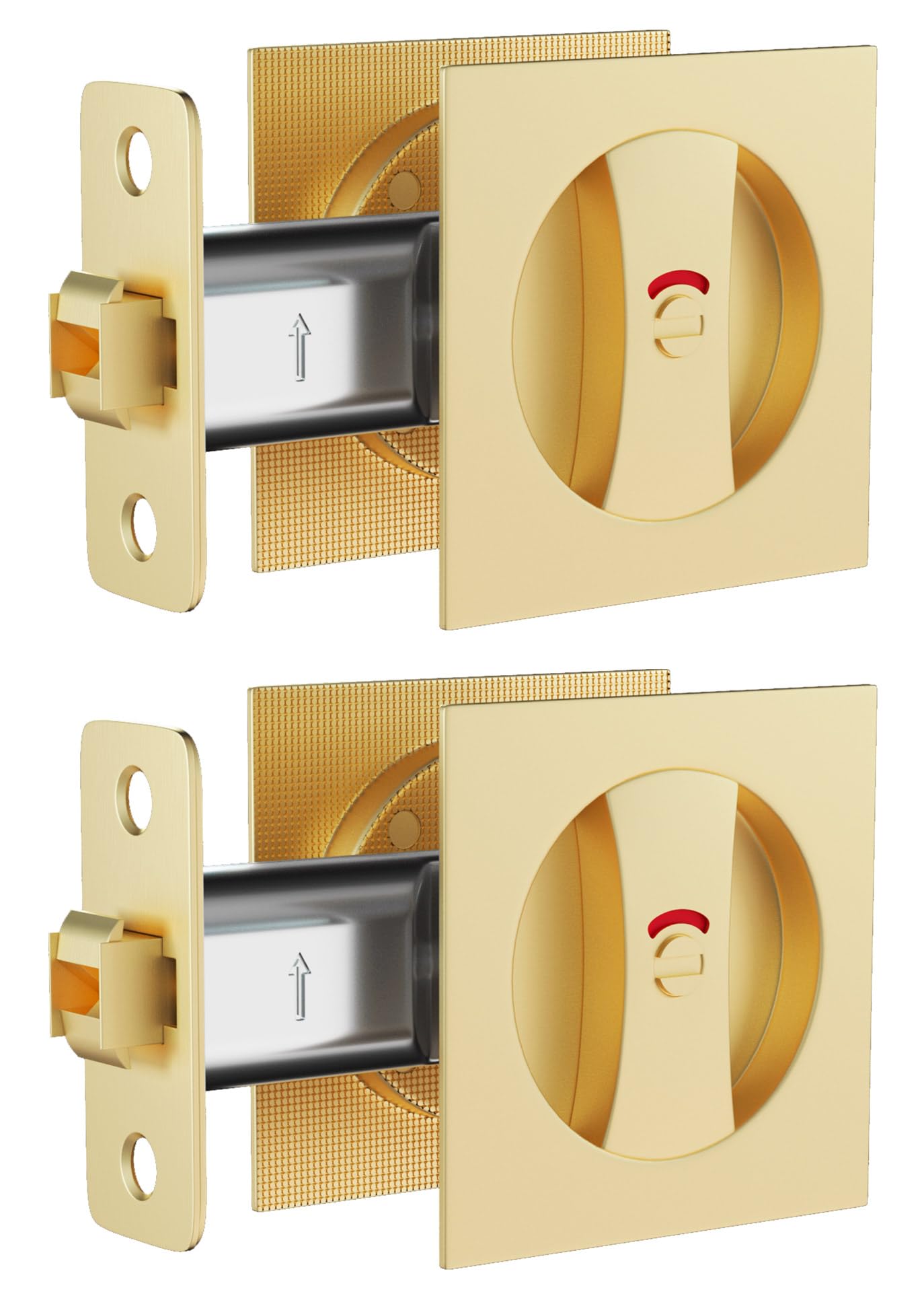 Photo 1 of goldenwarm Gold Pocket Door Hardware with Indicator, Brushed Gold Contemporary Privacy Square Pocket Door Lock, Brushed Gold Pocket Door Lock(2 Pack)