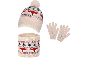 WAIST WOW 3Pcs Kids Hat Gloves Scarf Set for Girls Boys Toddlers Age 1-6 Winter Warm Beanie Hats Gloves Knit Set with Fleece Lined