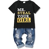 YALLET Toddler Boy Clothes 1-5T Boys Outfits Infant Short Sleeve T-Shirt Ripped Jeans 12 18 24 Months Baby Clothing Pants Set