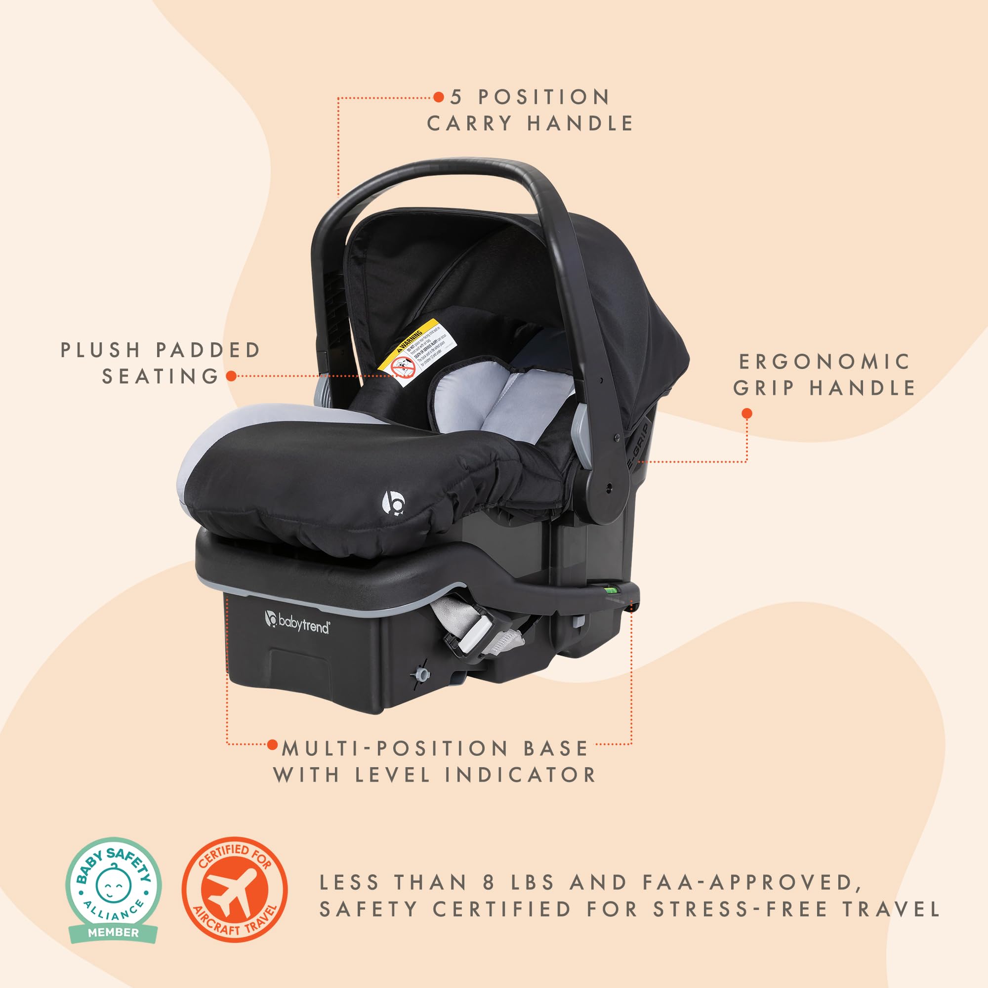 Baby Trend EZ Lift 35 Plus Ergonomic Lightweight Rear Facing Infant Car Seat with Multi Position Base and Cozy Cover, Stormy Gray/Black