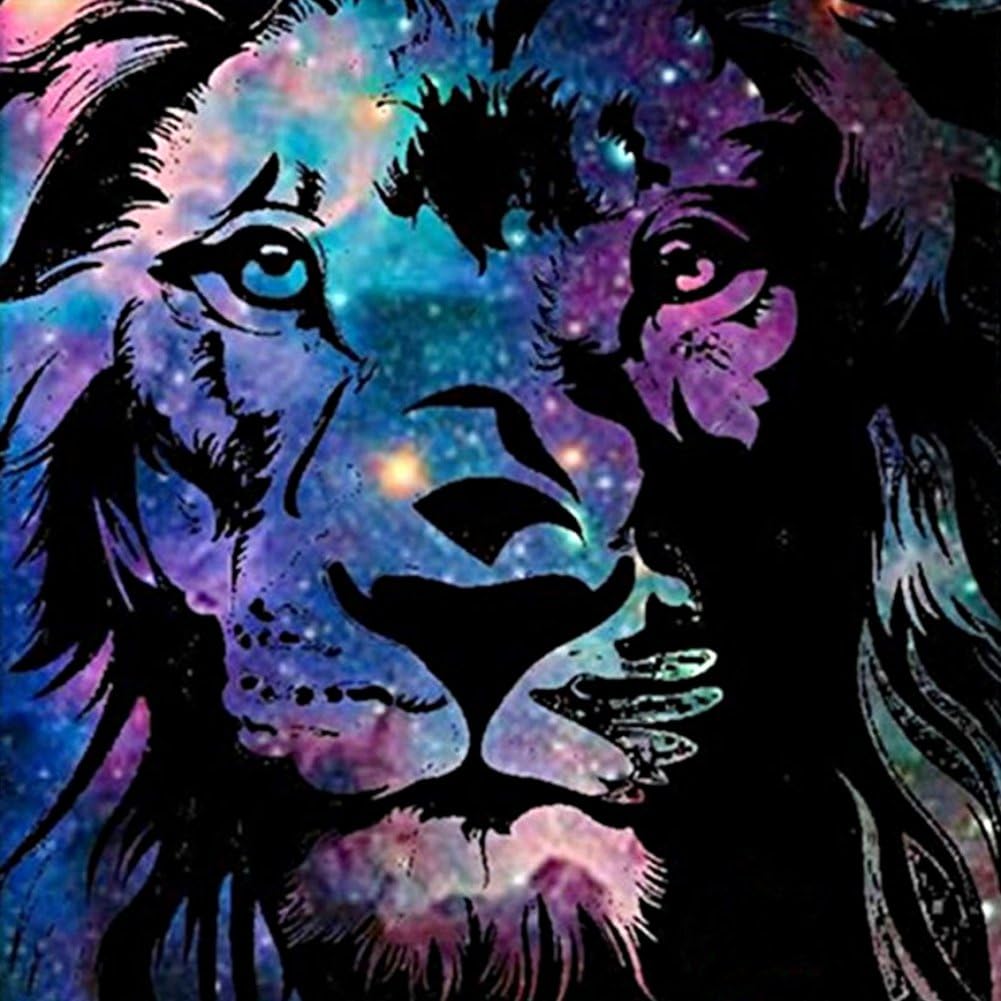 Adarl DIY 5D Full Diamond Painting by Number Kit, Abstract Lion Crystal Rhinestone Embroidery Cross Stitch Supply Arts Craft Canvas Wall Decor