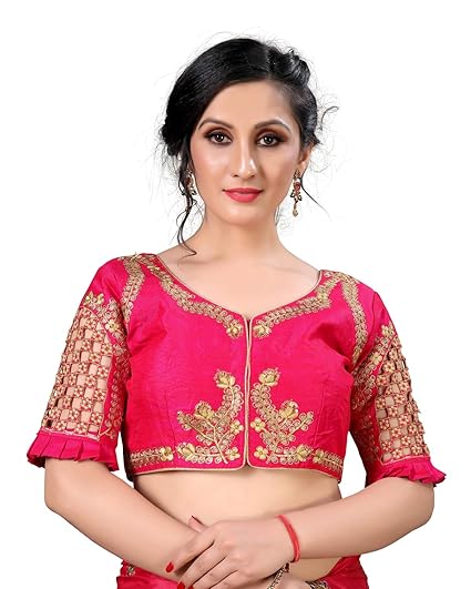 Women's Orange Phantom Silk Blouse With Round Neck