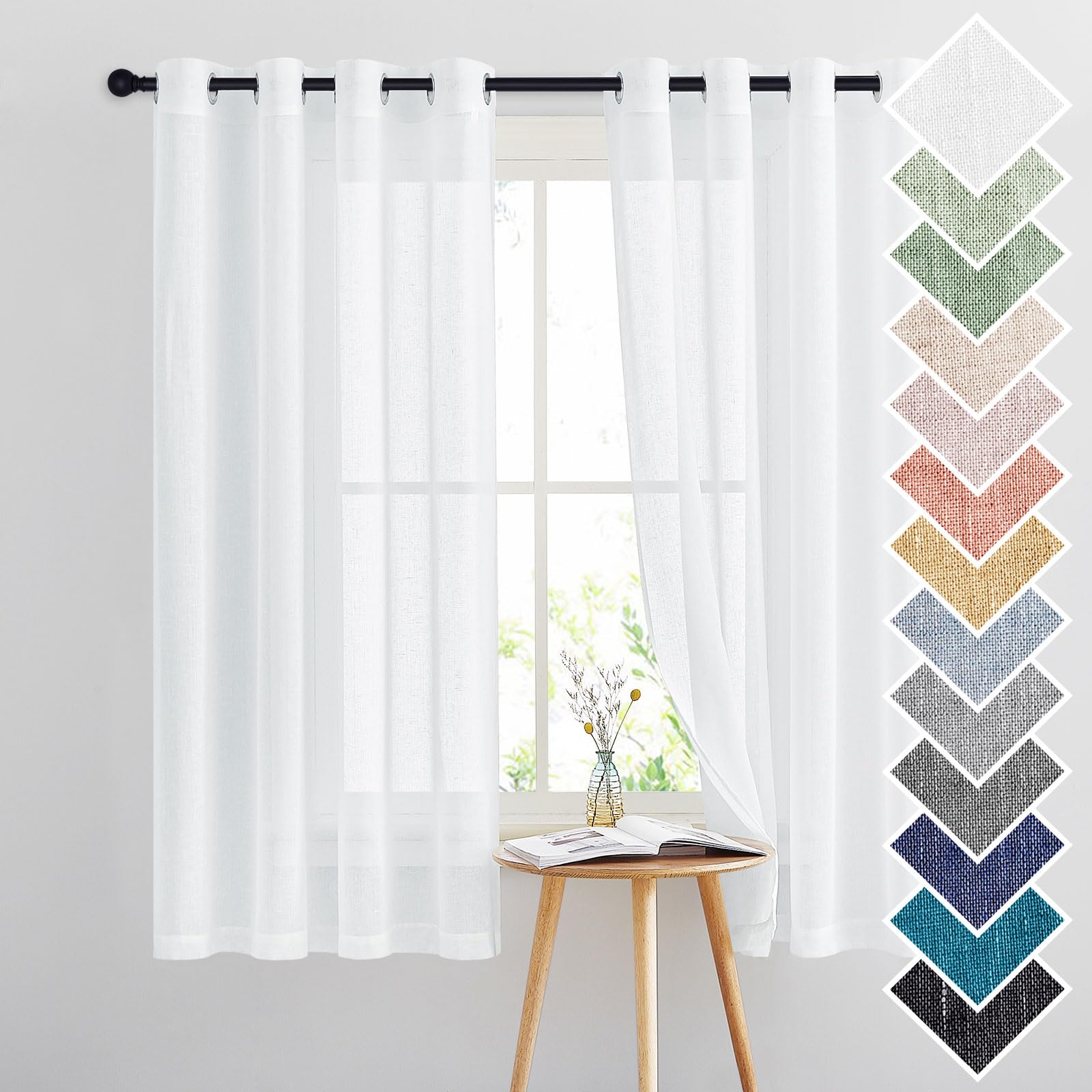 PONY DANCE Voile Curtain – Linen Voile Curtain with Eyelets Soft Decorative for Bedroom and Kitchen, 140 x 160 cm, White, Pack of 2