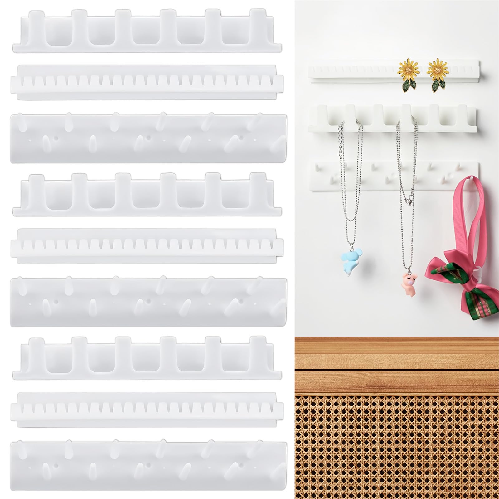 Mohito 9pcs Self-Adhesive Wall-Mounted Jewelry Holder Storage Organizer Racks Hanger Hooks Plastic Earring Necklace Hanger Holder for Earrings Necklace Ring Display