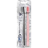 Oral-B Pro Whitening Brilliance Toothbrushes, Plaque Remover for Teeth, Extra Soft, Black and Coral, 2 Count