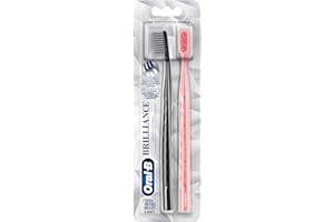 Oral-B Pro Whitening Brilliance Toothbrushes, Plaque Remover for Teeth, Extra Soft, Black and Coral, 2 Count