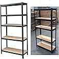 Autofather 5 Tier Boltless Shelving Unit for Garage Home Modern Design Metal Shelf with Solid MDF Wood Boards - Heavy Duty 1929LB Total Capacity/386LB Per Shelf Racking (70" x 35" x 16") - Black