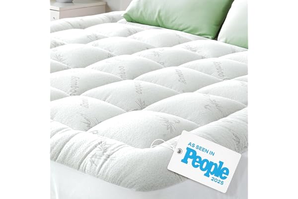 Bamboo Mattress Topper Queen Size - Thick Cooling Breathable Pillow Top Mattress Pad for Back Pain Relief - Deep Pocket Toppe