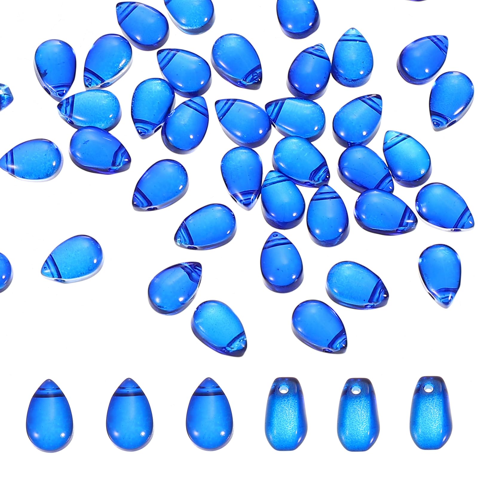 PATIKIL Czech Glass Teardrop Beads, 100 Pcs Top Drilled Clear Glass Seed Beads Crystal Puffed Raindrop Beads, Light Blue, 6x9mm