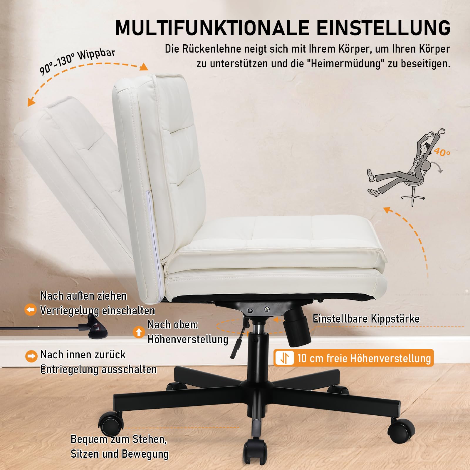 COMHOMA Bürostuhl, ergonomischer schreibtischstuhl mit Mesh, 2D-Kopfstütze, 4D-Armlehnen, Hohe Rückenlehne mit Wipp- & Feststell (90-125°), extra breite Sitzfläche, Belastbarkeit 180 kg, Schwarz 5