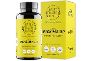 Happy Healthy Hippie Natural Energy Pills - Caffeine Free Happy Pills for Energy, Metabolism, Mental Power - 7 Herbs & Absorption Enhancing Piperine – Vegan, Non-GMO, 60 Pills