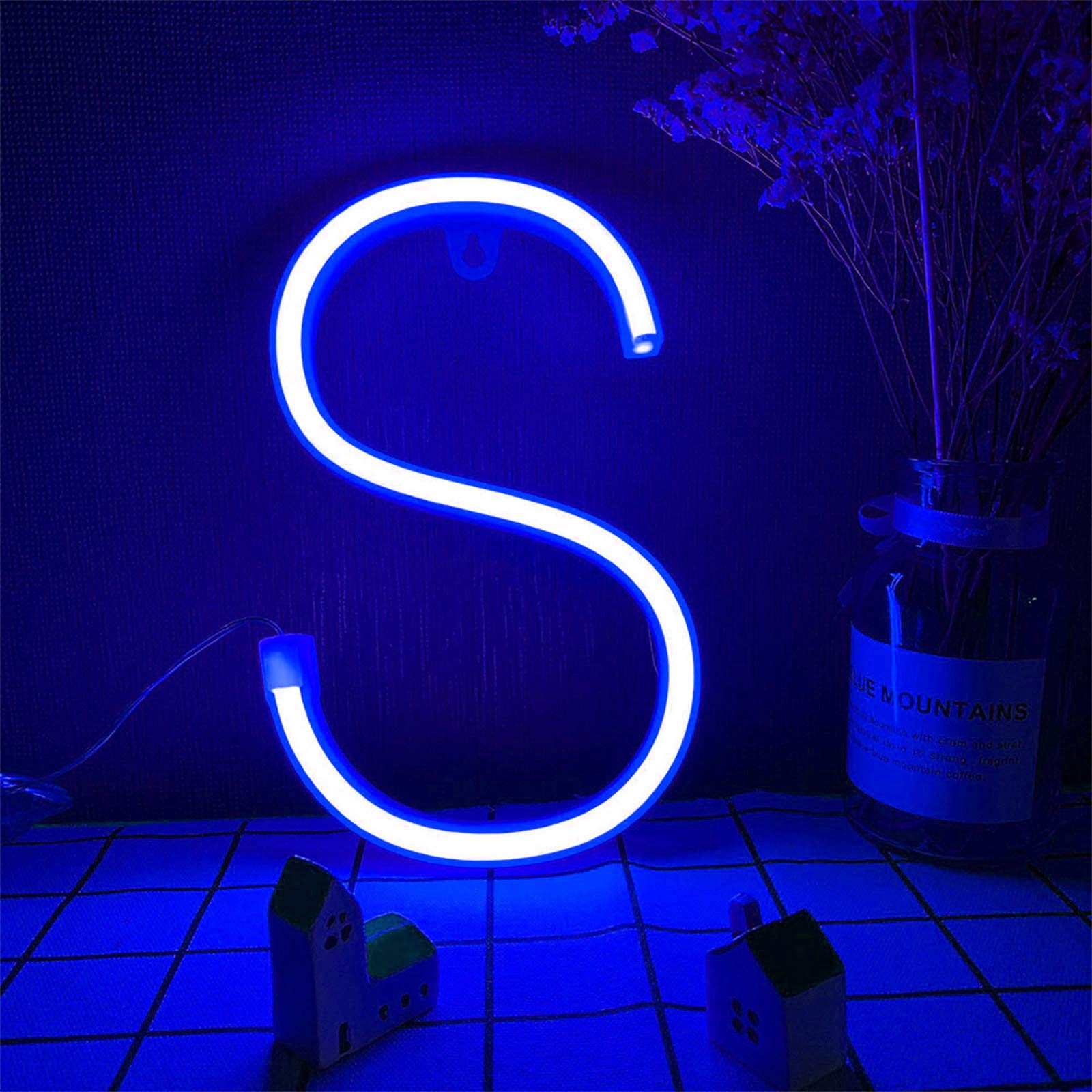 Letter Neon Lights Blue Neon Letters Signs Light Up Neon Letter Sign Neon Marquee Letter Wall Decor Signs Night Lights for Christmas Birthday Party Wedding Valentine’s Day BAR Home Decoration (S)