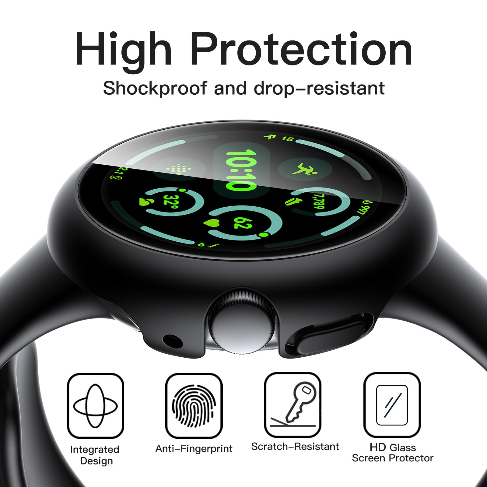 JETech Case with Screen Protector for Google Pixel Watch 3 (2024) 45mm, 2-Pack